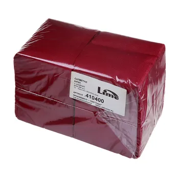 Салфетки бумажные Lime 24х24см, 1-сл, бордовые, 400шт/уп, 410400