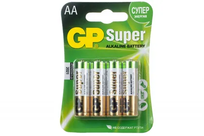 Батарейки пальчиковые GP "Super" АА/LR6, алкалиновые, 4шт/уп