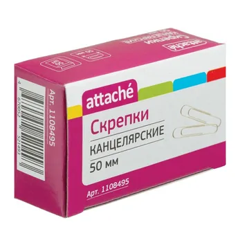 Скрепки металлические Attache, 50мм, оцинкованные, 50шт/уп