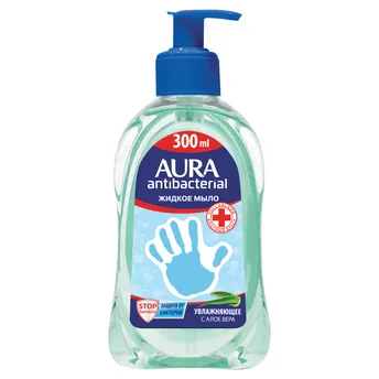 Мыло-крем жидкое для рук AURA "Antibacterial", 300мл, антибактериальное, алоэ вера, с дозатором
