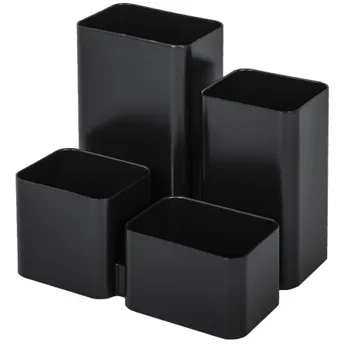 Подставка-органайзер Brauberg "Compact", без наполнения, 4 отделения, пластиковая, черная