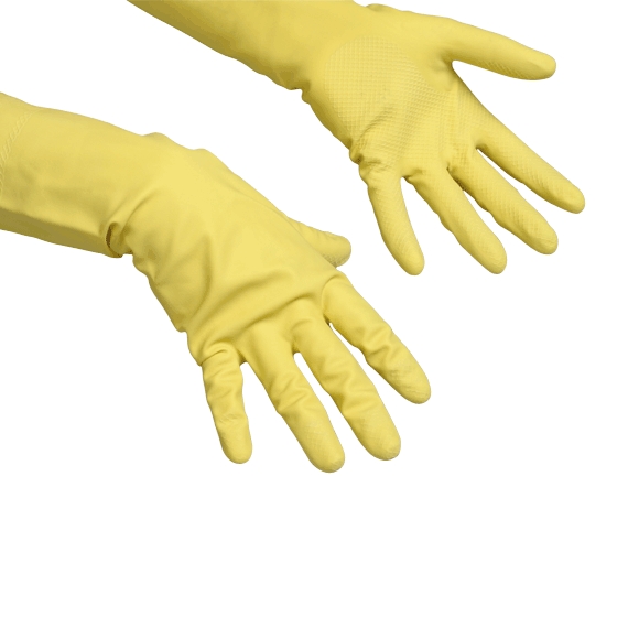 Перчатки резиновые Vileda Многоцелевые, 1 пара, размер L, желтые, с х/б напылением, 100760