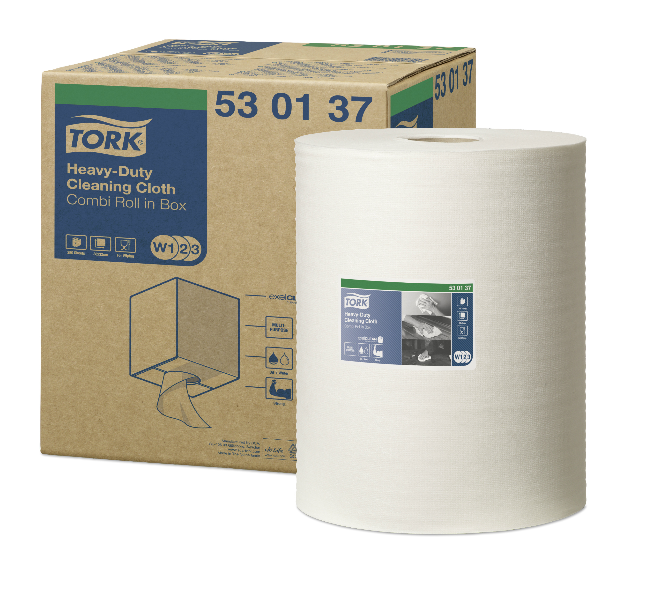 Материал нетканый Tork Premium W1/2/3, повыш. прочности, 106,4м, 1-сл, белый, 1шт/кор, 530137